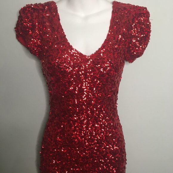 Boutique-Red Sequined Cocktail/Party Dress-Item#94 - Picture 3 of 11